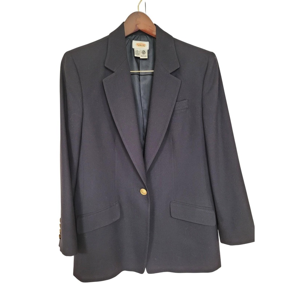 Talbots‎ Womens 100% Wool Blazer Navy Gold Buttons CareerWear Boardroom Size 10